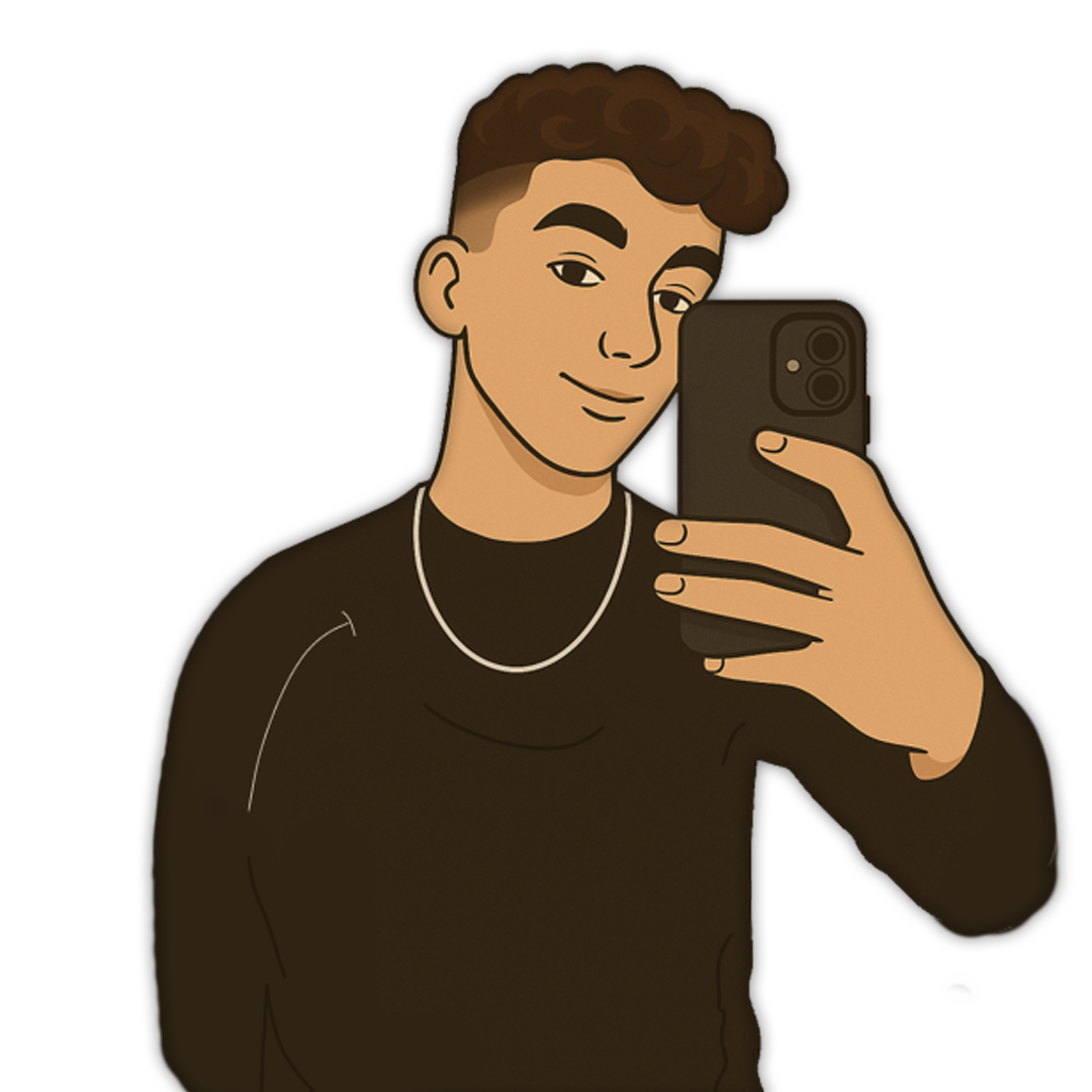 Cartoon van NandoGaming met telefoon